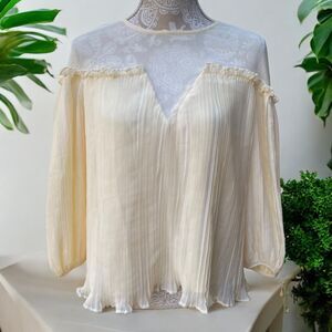 Top shop Boho Feminine Fairy Romantic Cream Pastel Pleated Easter Blouse Size 8